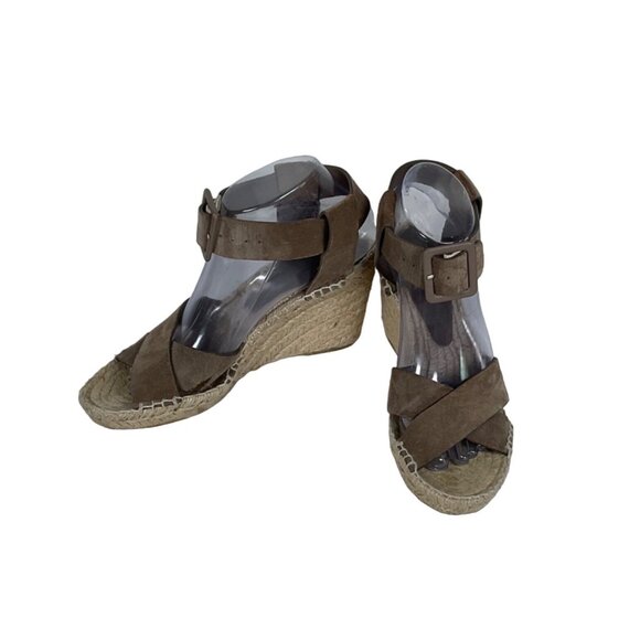 VINCE Stefania Suede Leather Espadrille Wedge Sandal Pumice Size 7M - Picture 2 of 8